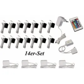 Trango 14er Set RGB Farbwechsel LED Glaskantenbeleuchtung inkl. Fernbedienung 5022-14 Schrankbeleuchtung I Glasbodenbeleuchtung I Vitrinenbeleuchtung I LED Clips I Möbelbeleuchtung