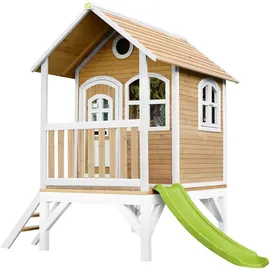 AXI Spielhaus TOM mit Rutsche und Veranda, Holz braun/weiß - Rutsche lindgrün