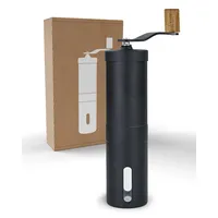 LAMBDA COFFEE® TERRA Kaffeemühle manuell aus Edelstahl und Keramik- Kegelmahlwerk I Leichte Handkaffeemühle mit Holzgriff I Präzise Mahlgradeinstellung I Nautic Night Schwarz