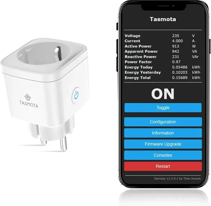 EIGHTREE Tasmota Steckdose mit Stromzähler, WLAN Smart Steckdose mit ESP8685, kompatibel mit Home Assistant, MQTT, Domoticz, ioBroker, OpenHAB, Alexa, 16A, nur 2,4GHz WLAN, 1er Pack
