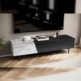 KADIMA DESIGN Lowboard Schwarz mit Marmor-Dekor in Weiß 150x40x40 TV-Kommode in Weiß-Schwarz |
