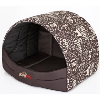 millybo Hundehütte Hundehöhle Hundebett Hundehaus S-XL (R4 (60 x 49 cm), braun mit Muster (Print))