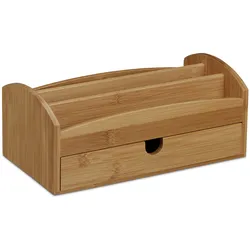 Relaxdays Schreibtischorganizer Bambus, Ordnungssystem mit 4 Fächern und Schublade, HBT: ca. 11 x 27,5 x 15 cm, natur