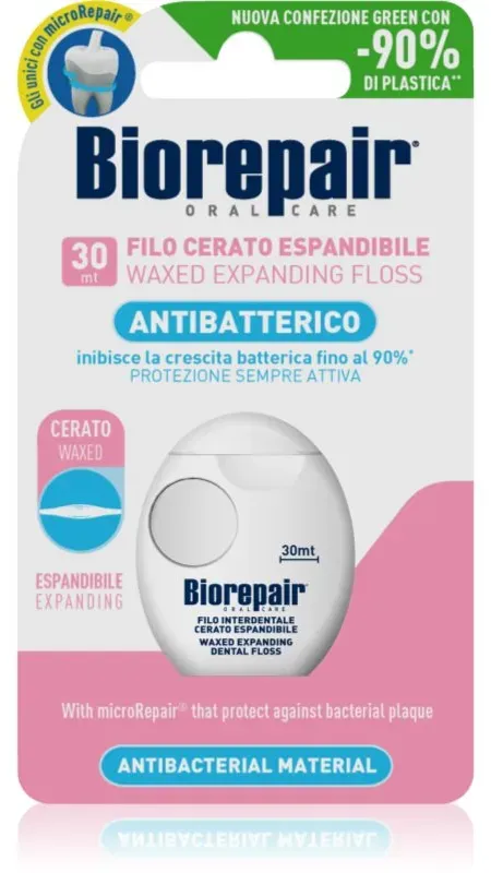 Biorepair Dental Floss Waxed Expanding gewachste Zahnseide für empfindliches Zahnfleisch Pink 30 m