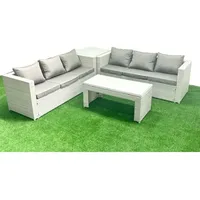 6-sitzer Gartenmöbel-set Im Freien Polyrattan Garten Sofa Rechteckiger Couchtisch Set Mit Beistelltisch Hellgrau Gemischt - Fimous