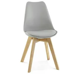 Esszimmerstuhl Holz Polypropylen Grau | Moderner Designstuhl mit Polsterung | Skandinavischer Küchenstuhl mit Eichenholzbeinen | Kadima Design