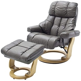 MCA Furniture Relaxsessel Calgary mit Hocker, bis 130 kg belastbar, drehbarer Fernsehsessel mit Liegefunktion, Echtleder schlammfarben, Gestell Holz natur