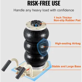 Vevor Luftwagenheber, 3 t, Dreifachbeutel-luftheber 140-450 mm, 3-5 s Schnellhub-Luftwagenheber, mit seitlichen Griffen für Auto, Garage, Reparatur (weiß)