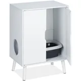Relaxdays Katzenschrank für Katzentoilette, 2 Türen, Katzenklo verstecken, Eingang, Katzenkommode Hbt: 77x58x40 cm, Weiß