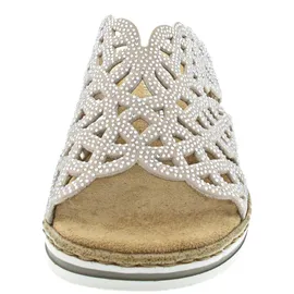 Rieker Damen Pantolette breiter Riemen mit Strass schmale Weite V0689, Größe:41 EU, Farbe:Beige - Beige - 41