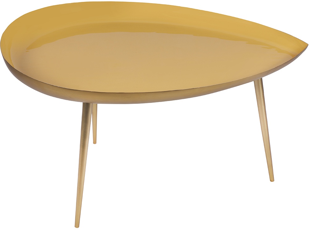 Table basse design en acier laqué jaune et doré L80 cm DROP