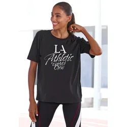 T-Shirt, im Oversize-Schnitt mit sportlichem Schriftzug, Gr. L (44/46), schwarz, , 91988653-L