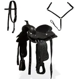 vidaXL Western-Sattel, Halfter & Brustblatt Echtleder 12" Schwarz