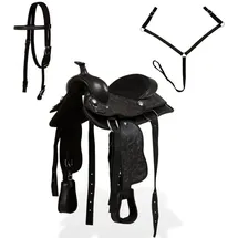 vidaXL Western-Sattel, Halfter & Brustblatt Echtleder 12" Schwarz