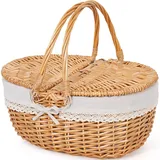 HEALSTOK Wicker Picknickkorb mit Griff, 38 cm großer leerer Picknickkorb mit Deckel und abnehmbarem Futter, Vintage Hand geflochtener Korb für Picknicks, Camping, Gemüse pflücken (fest, 40cm)