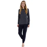 GÖTZBURG Schlafanzug Damen Frottee Pyjama (2 tlg) kuschelige Qualität blau 38