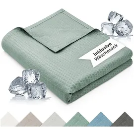 Blumtal Microfaserbettdecke Kühldecke Sommerdecke Bambus, selbstkühlende Decke, OEKO-TEX zertifizierte kühlende Decke für Sofa, Sommer & Reisen grün 200 cm x 230 cm