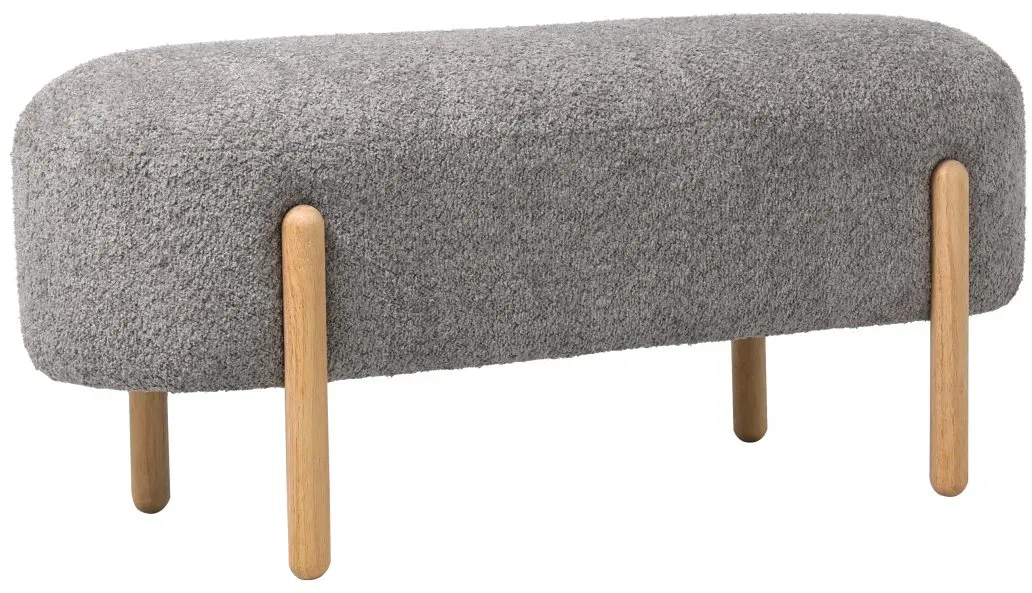 Bank Dayla aus Boucle-Stoff, modern skandinavisch, grau hellgrau, gepolstert, Gestell natur