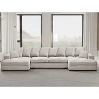 Kaiser Möbel Ecksofa mit schlaffunktion und bettkasten, Sofa U-form, Couch U-form Gabon stoff Zoom Perle - Weiß
