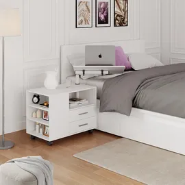 Vicco Nachttisch, Bora, Weiß, 80 x 88 cm mit verstellbarer Arbeitsfläche