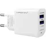 APOKIN® Ultraschnelles USB-Mobilladegerät Doppel-USB 2.4A USB 3.0-Ladeadapter Kompatibles Ladegerät Samsung iPhone iPad Huawei Xiaomi Oppo Realme LG TCL Live iPad (ohne Kabel)