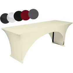 TexDeko Stretch Biertischhussen für Bierzeltgarnitur 220 x 70cm Festzeltgarnitur | verstärkte Beintaschen bügelfrei waschbar (Creme)