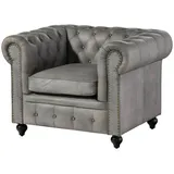 Massivmoebel24 Sessel Chesterfield Leder 105 x 75 x 82 cm Grau