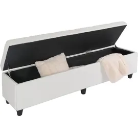 Mendler Garnitur Sitzgruppe Bank mit Aufbewahrung Kriens XXL+4 Stühle Littau, Leder ~ weiß