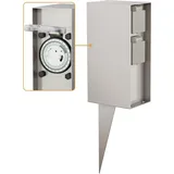 ledscom.de Garten-Steckdosensäule POMI mit Erdspieß für außen, IP44, Timer/Zeitschaltuhr, 2-Fach, Edelstahl, eckig, 23cm