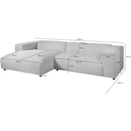 Massivmoebel24 Ecksofa 304x164x69 Ottomane links Cord elfenbein VALENCIA