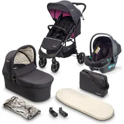 Kombi-Kinderwagen BABYGO "Style - 3in1, rosegold/black", Baby, schwarz (schwarz, lila), Kinderwagen, inkl. Babyschale mit Adaptern u. Wickeltasche