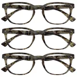 OPULIZE ORA Lesebrille für Damen Herren, Designer Stil, Leser mit Federscharnier, Rechteckiger Rahmen, 3er-Pack Grau +1,00