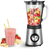 Standmixer, Smoothie Maker mit 1,5L Hitzebeständiger Glasbehälter, 2 Geschwindigkeiten + Pulsfunktion und Edelstahlklingen Mixer Smoothie Maker, 500W Sicherheitsdesign Blender