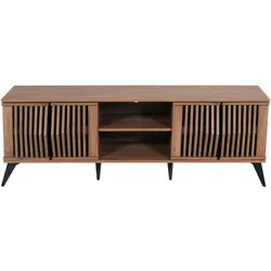 Mendler TV-Rack HWC-M45, Fernsehtisch Lowboard Schrank, 3D-Design Staufächer 55x166x41cm, braun