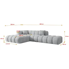 altdecor Ecksofa in L-Form Corner Sofa Bett Eckcouch Couch Wohnlandschaft Cauchsofa Olea-L2-309x190x70 cm Grau