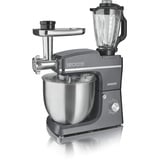 HEINRICHS 3 in 1 Universal Küchenmaschine, Küchengerät 1500W, 6 Geschwindigkeitsstufen, Multifunktionale Knetmaschine mit Fleischwolf, 1.5L Mixerbehälter, XXXL 10L Edelstahlschüssel (Grau)