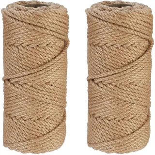 Relaxdays Juteschnur 5 mm, 2 Rollen Jutegarn je 50 m, biologisch abbaubar, Basteln, Garten, Verpackung, Kordel, natur