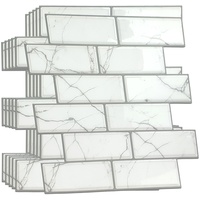 WALPLUS 12 Stück 30.5x15.4cm Weißer Marmor Eklektisch Weiß 3D-Fliesenaufkleber Abziehen und Aufkleben Backsplash Abziehbilder Startseite Dekore Aufkantung für Küche Badezimmer Kacheln Farbe auf Wand