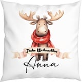 LIEBTASTISCH - Weihnachtskissen - Personalisiertes Kissen mit Wunschnamen - Frohe Weihnachten - Tiere - 40x40cm - mit Füllung - Weihnachtsdeko (Elch)