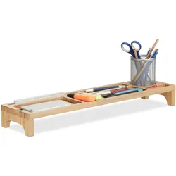 Relaxdays Schreibtisch Organizer Bambus, 7 Fächer, Kabelmulde, Stiftablage, Halterung für Smartphone und Tablet, natur