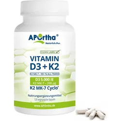 Vitamin D3 5.000 IE + Vitamin K2 MK-7 Cyclo® 200 μg - 120 vegetarische Kapseln One Size