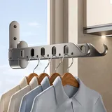 Pasdrucn Kleiderhaken Klappbar, Kleiderstange Wandmontage Mit Doppelstange, Kleiderhaken Wand Klappbar, Garderobenhaken Klappbar, Kleiderlüfter Klappbar, Klapphaken Ohne Bohren (Grau)
