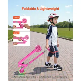 Vevor Scooter (2 Räder) für Kinder ab 3 Jahren, Cityroller Kinderroller mit leuchtenden Rädern & höhenverstellbarem Lenker & rutschfestem Deck & faltbarem Rahmen, Tretroller bis zu 50 kg, Pink