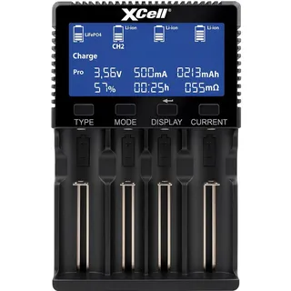 XCell Schnellladegerät LiFePO4, LiIon, NiCd, NiMH 10440, 14500, 16340, 16650, 17500, 18350, 18490, 18500, 18650, 20650, 20700, 21700, 22650, 26500,
