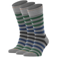 Burlington Herren Socken 3er Pack - Blackpool, Baumwolle, Streifen, Logo, One Size Grau/Blau/Grün 40-46