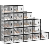 WOLTU Schuhbox stapelbar, 18er Set, Schuhkarton mit magnetischer Tür, Kunststoffbox für Schuhaufbewahrung, Faltbarer Schuhorganizer, 35x19x25 cm, transparent schwarz, SRX13stp