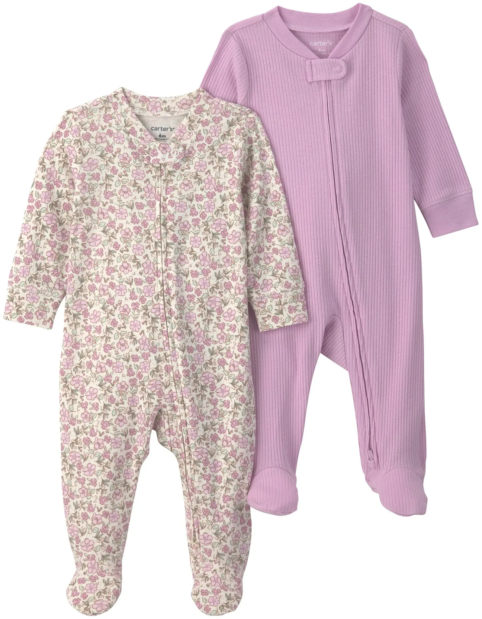 Carter's 2er-Pack Schlafoveralls mit Fuß Blumen Rippqualität, lila | mehrfarbig, 50