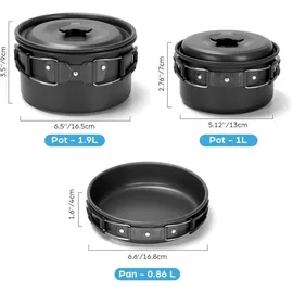 luxuskollektion Camping Geschirr Set Töpfe Pfanne Besteck 15-teilig faltbar & kompakt