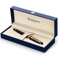 Waterman Expert Tintenroller | Hochglänzend Schwarz mit Zierteile aus 23 K Gold| feine Spitze | Schwarz | Geschenkbox