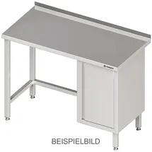 Stalgast Arbeitstisch ohne Grundboden, 1300x600x850 mm, mit Flügeltürschrank links, mit Aufkantung, verschweißt